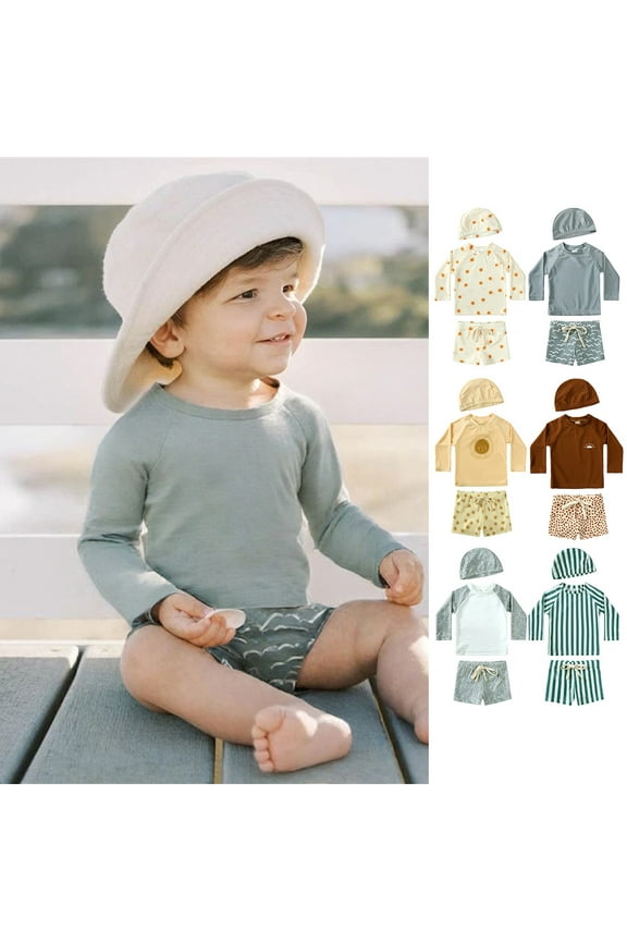 Baby Boys' Toddler Long Sleeved Rashguard Swim Bathing Suit Set (Blue,6-12 Months)