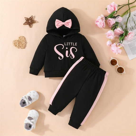 AJIWYH Baby Girl Clothes Toddler Baby Girl Letter Graphic Long Sleeve Hoodies Sweatshirt Tops and Pants Set Toddler Clothes Black