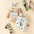 thumbnail image 1 of TBWNWG Baby Girls 3Pcs Fall Outfit Long Sleeve Romper + Bow Print Pants + Headband Set Girl Clothes (White,3-6 Months), 1 of 6