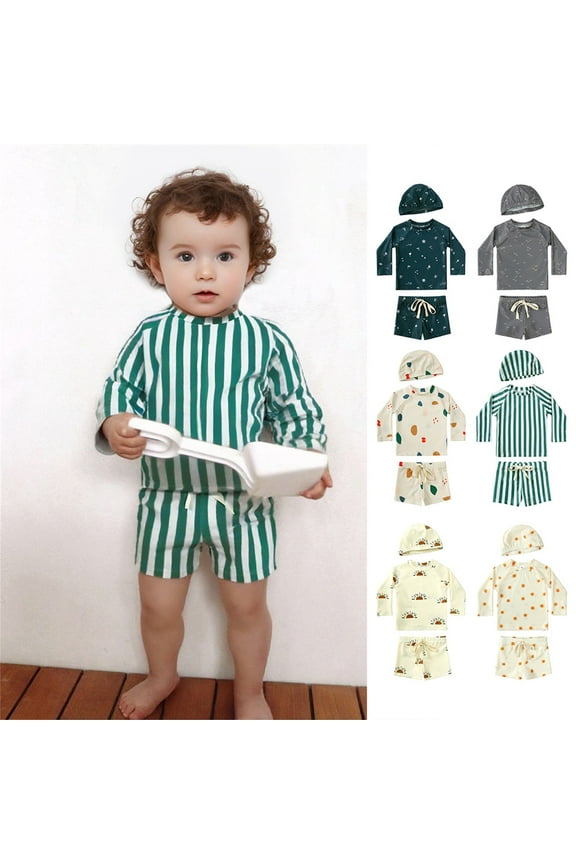 TBWNWG Baby Toddler Boys Swimsuit Girl Swimsuits 6 12 18 24M 2T 3T 4T 5T Bathing Suit Swimwear 3Pcs Set Rash Guard Hat (Green,6-12 Months)