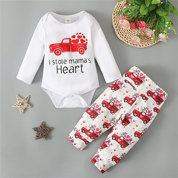AJIWYH Baby Unisex Autumn Valentine's Day Print Long Sleeve Romper Bosyduit Pants Outfits Clothes Baby Girl Gifts (White,18-24 Months)