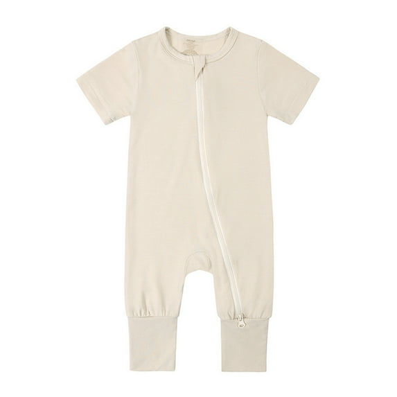 AJIWYH Baby Zipper Footless Romper Toddler Boys Girls Bamboo Viscose 2 Way Zip Up Jumpsuits (Beige,3-6 Months)