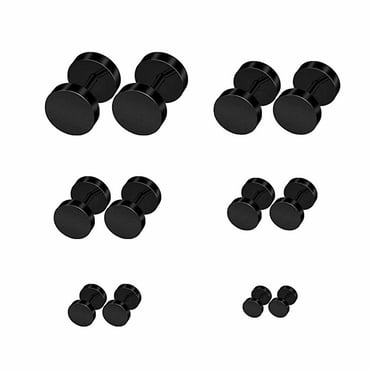 AJIWYH Black Stainless Steel Stud Earrings, 5 to 10mm, 6-Pairs Set