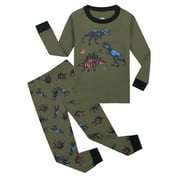 TBWNWG AJIWYH Boys' Sleepwear,Children's Homewear Long Sleeve Boys Pajamas Dinosaur Print Autumn And Winter Warm Pajamas Pajamas for Boys 6-8 Green,5-6 Years
