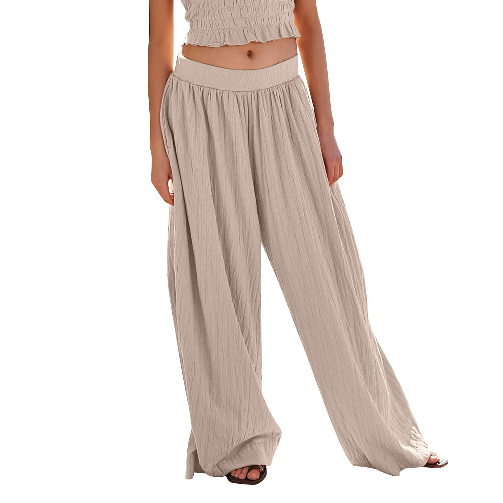 AJIWYH Casual Pants for Women Solid Color Pocket Straight Tube Loose