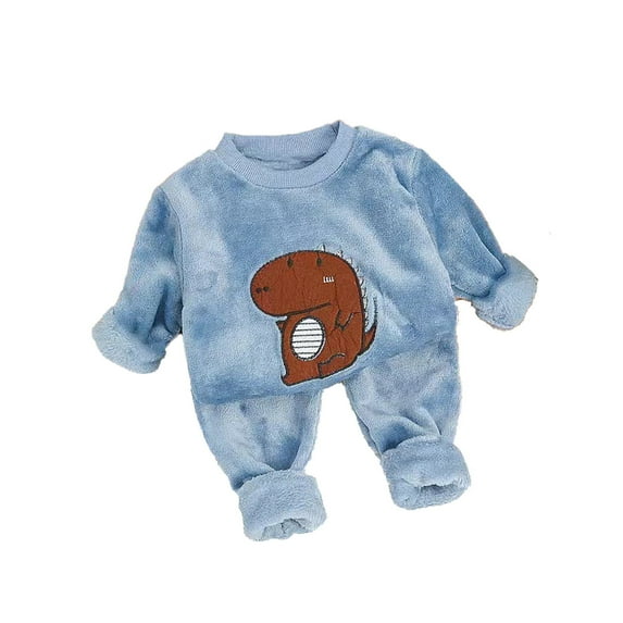 TBWNWG Children's Autumn and Winter Flannel Pajamas Boys and Girls Baby Autumn and Winter Coral Velvet Set Home Bear Thickened Wear, Pajamas Toddler Blue,2-3Years