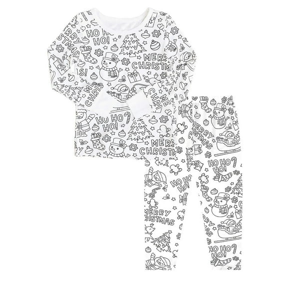 AJIWYH Christmas Pajamas for Kids—Kid DIY Hand Painted Homewear Set Colouring Pajama Sets for Boy and Girl Can Play With and Wear—Girls Christmas Pajamas(3-4 Years)