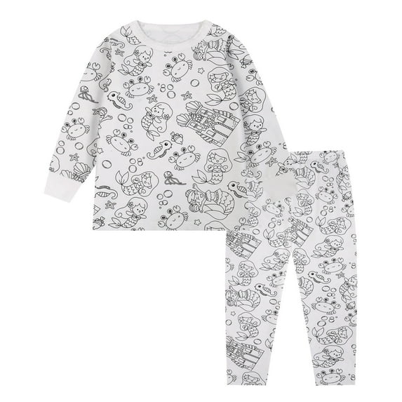 AJIWYH Girl Christmas Outfit,Kid DIY Hand Painted Homewear Set Colouring Pajama Sets for Boy and Girl Can Play With and Wear Kids Matching Christmas Pajamas(7-8 Years)