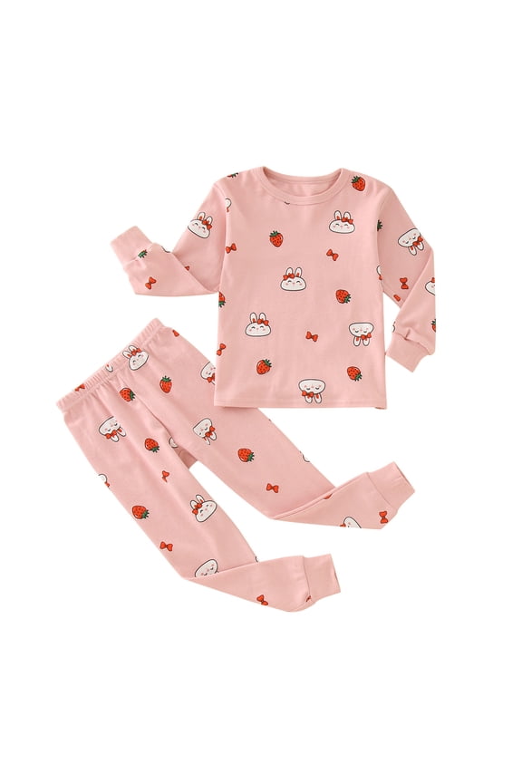 AJIWYH Girls' Sleepwear,Little Boys Girls Kids Cartoon Bunny Crewneck Pajamas Cotton Long Sleeve Pj's Toddler Clothes Sleepwear Girls Pjs Size 7 Pink,6-7 Years