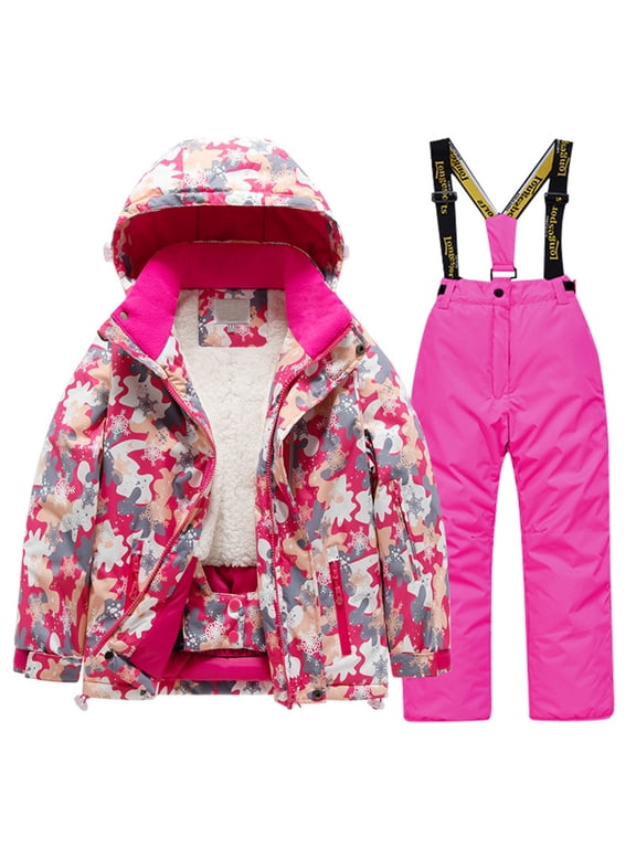 AJIWYH Snowsuit,Kids Lined Ski Jacket & Pants Set Winter Snowboarding Rain Coats Girls Boys Winter Warm Snow Suits Hot Pink,14-16 Years