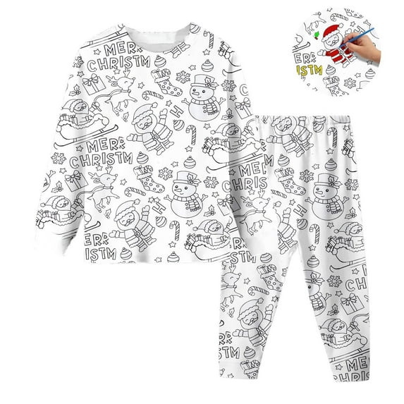 AJIWYH Kids Christmas Pajamas—DIY Hand Painted Homewear Set Cute Color Cartoon Pajama Sets Christmas Pajamas Sets for Boy and Girl(3-4 Years)