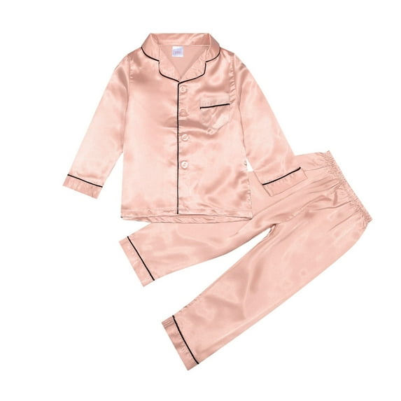 AJIWYH Kids Girl Boy Satin Pajamas Set Button Down Loungewear Clothes (Pink,2-3 Years)