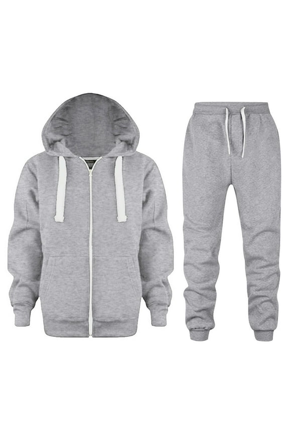 AJIWYH Kids Zip Up Hoodie Set, Girls Boys 2 Piece Tracksuit Athletic Casual Jacket Hooded Sweatsuits & Jogger Sweatpant Clothing Set Light Gray,9-10 Years