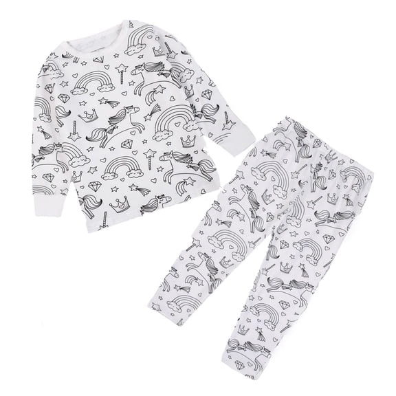 AJIWYH Little Girl Pajamas Children's Sketch Coloring Comfortable DIY Hand Drawn Hoodie Set Unisex Kids Sweatshirt and Pants Outfit Coloring Pajamas(7-8 Years)