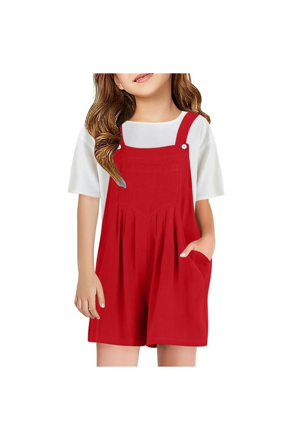AJIWYH Romper for Girls,Girls Rompers with Pockets Size 10-12 Years,Red