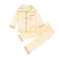 thumbnail image 1 of AJIWYH Satin Pajamas for Girls Kids Girl Boy Satin Pajamas Set Button Down Loungewear Clothes (Gold,13-14 Years), 1 of 8