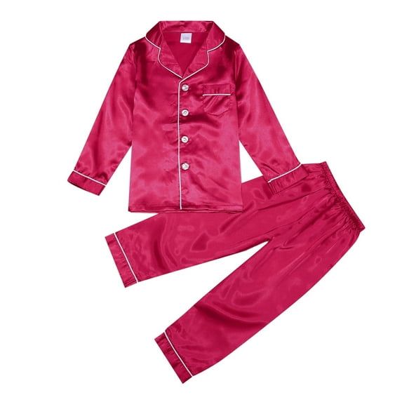 AJIWYH Satin Pajamas for Girls Kids Girl Boy Satin Pajamas Set Button Down Loungewear Clothes (Red,13-14 Years)