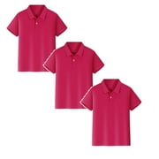 AJIWYH School Uniform Shirts for Boys,Boys Girls Short Sleeve Shirt Button Closure Comfortable & Soft Pique Fabric 3PCS