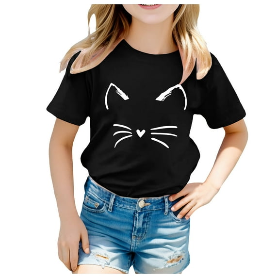 AJIWYH Toddler Boy Tops,Toddler Girl Clothes 3t,Short Sleeve Cat Prints T Shirt Tops Black 6-7 Years