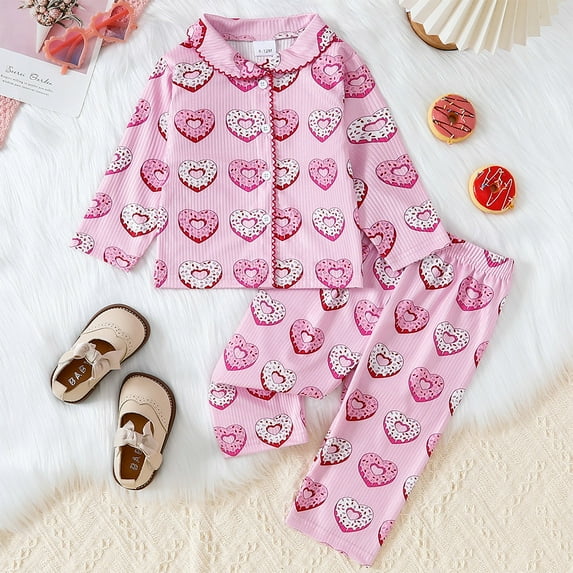 AJIWYH Valentines Day Gifts Children Casual Comfortable and Stylish Long Sleeved Sleepwear Set (Pink3,12-18 Months)