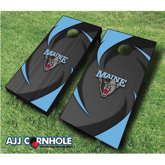 AJJCornhole 110-MaineSwoosh Maine Black Bears Swoosh Theme Cornhole Set with Bags - 8 x 24 x 48 in.