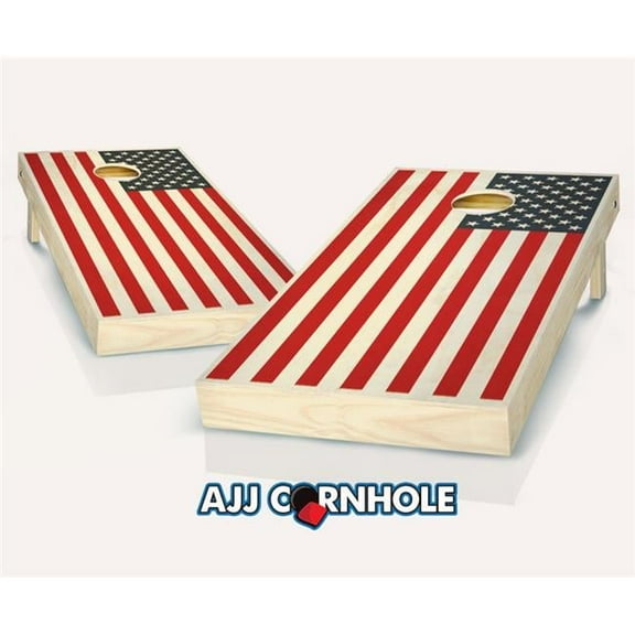 AJJCornhole 2 Color American Flag Theme Cornhole Set with Bags - 8 x 24 x 48 in.