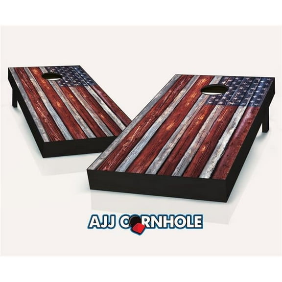 AJJCornhole Country Rustic American Flag Cornhole Set with Bags - 8 x 24 x 48 in.