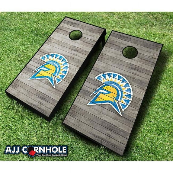 AJJCornhole 110-SanJoseStateDistressed San Jose State Spartans Distressed Theme Cornhole Set with Bags - 8 x 24 x 48 in.