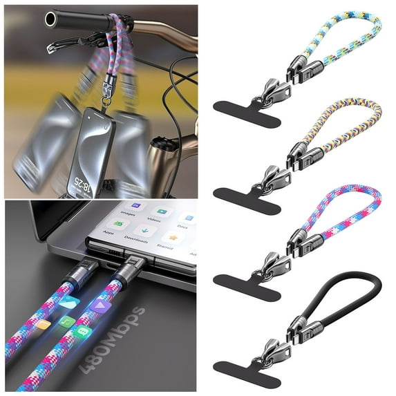 AJK Type C To Type C 240W Charging With Wearable Bracelet Design 5A Fast Charging USB C Phone Crossbody&Wrist Strap Lanyard Portable Fashion Fast Charger (120cm/47.24in),Black