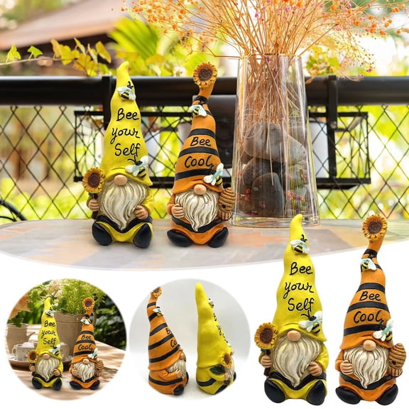 Chamoist Bee Gnome Plush,Spring Bee Decor, Sunflower Bee Theme Gnome Ornament, Mr andMrs Honeybee Gnomes Plush World Bee Day Decor, Bee Gnome Figurine for Rustic Farmhouse Tiered Tray Decor