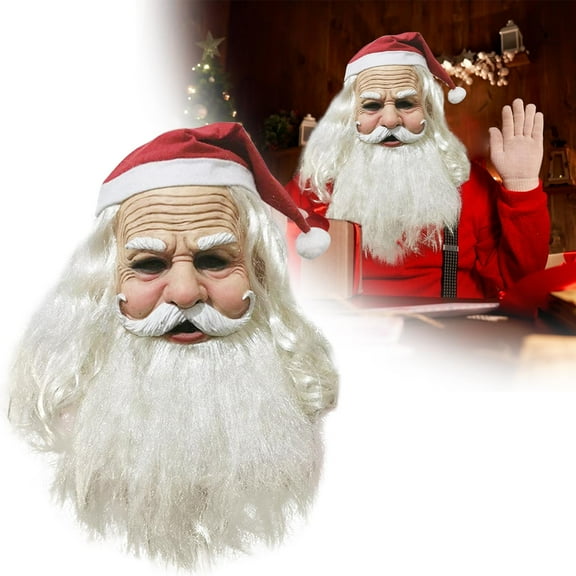 Chamoist Christmas Hat,Santa Hat Holiday for Adults,Santa Hat,Christmas Hats Xmas Party Hat,Red Beanie Hat ,Santa Claus Head Set Christmas Hat White Beard Grandpa Mask Party Dressing