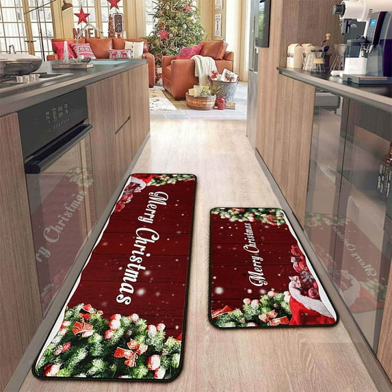 AJKSFHIU Christmas Kitchen Mats for Floor,Christmas Kitchen Rugs Set of 2,Christmas Kitchen Rugs and Mats for Floor Non-Slip Backing Mat,Christmas Kitchen Decor,Anti Fatigue Kitchen Rug with Runner