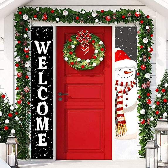 Chamoist Christmas Porch Signs,Snowman Christmas Decorations Supplies, Merry Christmas Hanging Flags ,Welcome Winter Door Banners for Holiday Home Indoor Outdoor Wall Xmas Decor