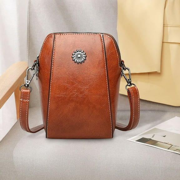 AJKSFHIU Crossbody Cell Phone Bag for Women,Small Leather Shoulder Handbag Purs,Crossbody Bag Leather,Retro All-Match Vertical Cellphone Bag,Crossbody Leather Shoulder Bags and Clutches