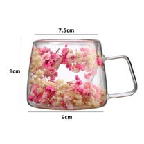 AJKSFHIU Double Walled Glass Coffee Mug with Handle,Insulated Layer Flowers Coffee Cup,Clear Cups with Purple Sea Lavender Flower,Perfect for Coffee Tea Latte Juice,Flower Double Wall Glass Cup
