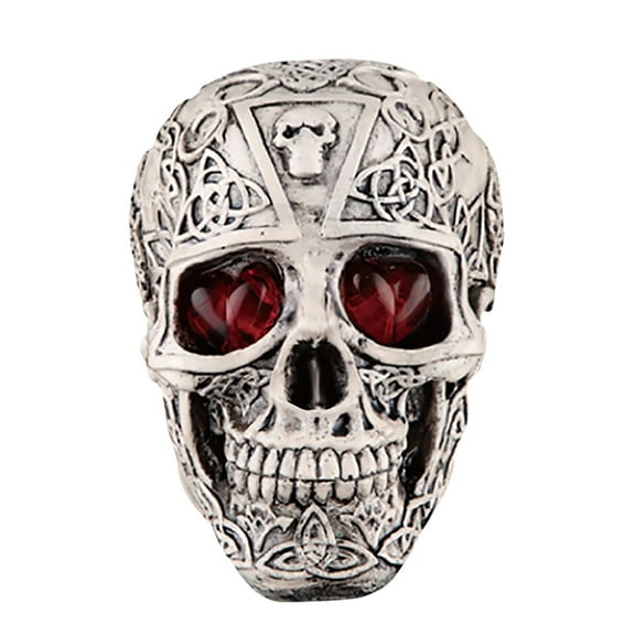 AJKSFHIU Halloween Life Size Human Skull Sculpture with LED Light Up Glowing Eyes, Night Light Resin Skull Head Bone Prop Horror House Party Ornament for Bar Table Decor, Holiday or Birthday Gift