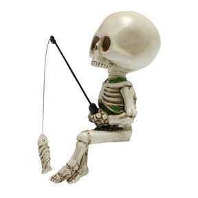Chamoist Halloween Skeleton Ghosts Decorations,Halloween Skeleton Decor,Halloween Scary Ghost Props,Halloween Fishing Skeleton Resin Sitting Ornaments Indoor and Outdoor Ornaments