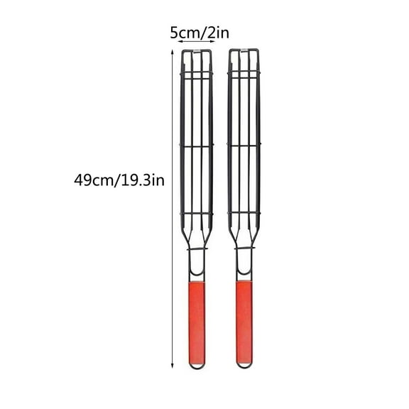 Chamoist Nonstick Kabob Grilling Baskets,Grilling Basket & Grilling Skewers Set of 2,Easy-Lock Lids & Hardwood Handles for Effortless Grilling of Meat,Vegetables,Chicken,Seafood,Grilling Space