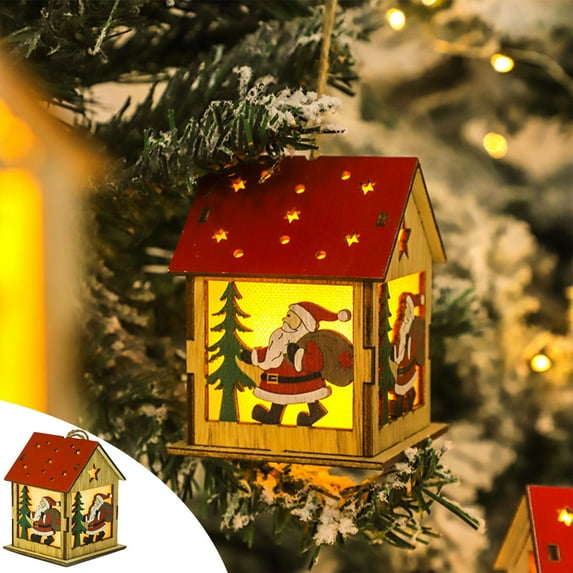 AJKSFHIU Small Christmas Houses Village,Christmas Decorations Indoor Farmhouse,Christmas Day Wood House with Light, Santa Claus, Snowman, Deer Decorations with Light, Christmas Day Party Decoration
