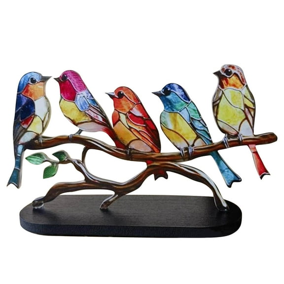 AJKSFHIU Stained Birds On Branch Desktop Ornaments, Double Sided Bird Decor Figurines Stained Glass Table Art, Home Room Decoration Suitable for Office Wine Cooler Bird Decor Figurines