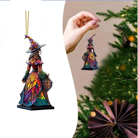 Chamoist Witch Car Acrylic Hanging,Witch Ornaments for Tree,Colorful Witch Hanging Ornaments,Fairies Print Christmas Tree Home Party Decor,Hanging Decoration Car Rear View Mirror Pendant Decor