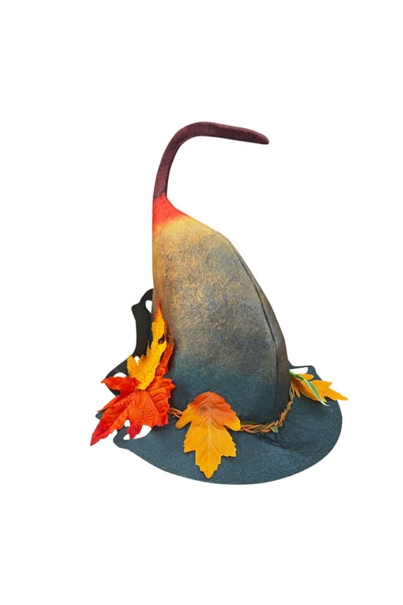 Women Witch Hat,Halloween Witch Hat,Claret Wool Felt Wizard Hat,Ruched Crooked Pointed Cap with Mushroom Maple Berries,Knitted Cap Halloween Wizard Cap Mardi Gras Hat Headwear