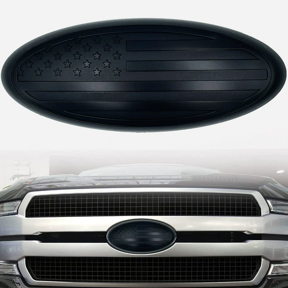 AJLOTMO 7 Inch F150 Front Grill Tailgate Black Chrome American Flag Emblem Compatible with Ford 04-10 Explorer 03-06 Expedition 07-14 Edge 07-12 Fusion 08-15 Escape 99-04 F150 F250 F350 (7 inch Black)