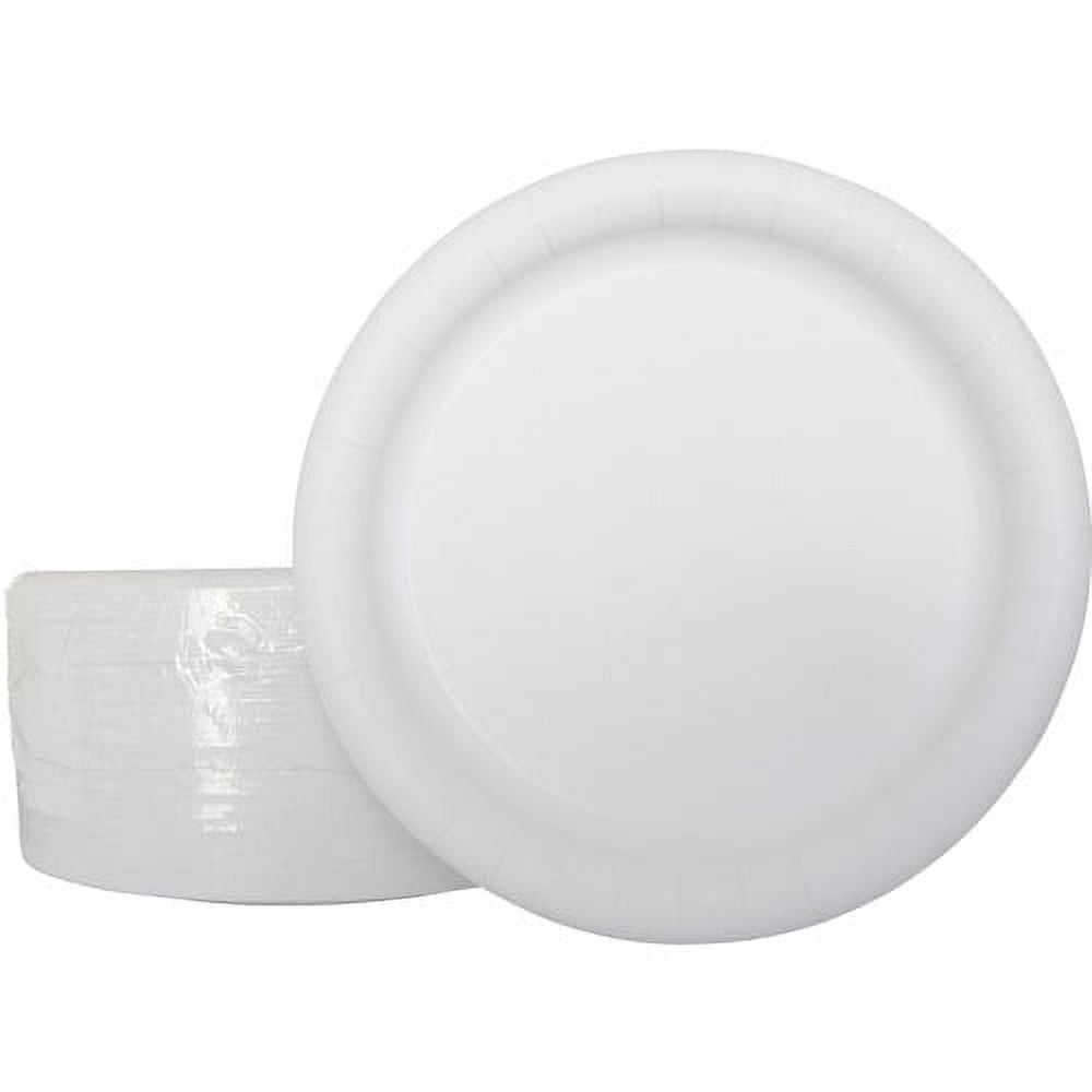 AJM Coated Paper Dinnerware Plates - Disposable - White - 125 / Pack | Bundle of 10 Packs