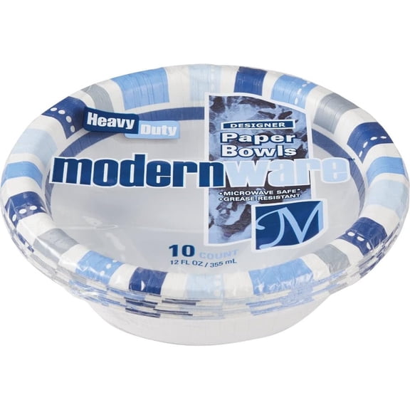AJM ModernWare Paper Bowl - Disposable, Microwave Safe - 10 Count, 12 Oz