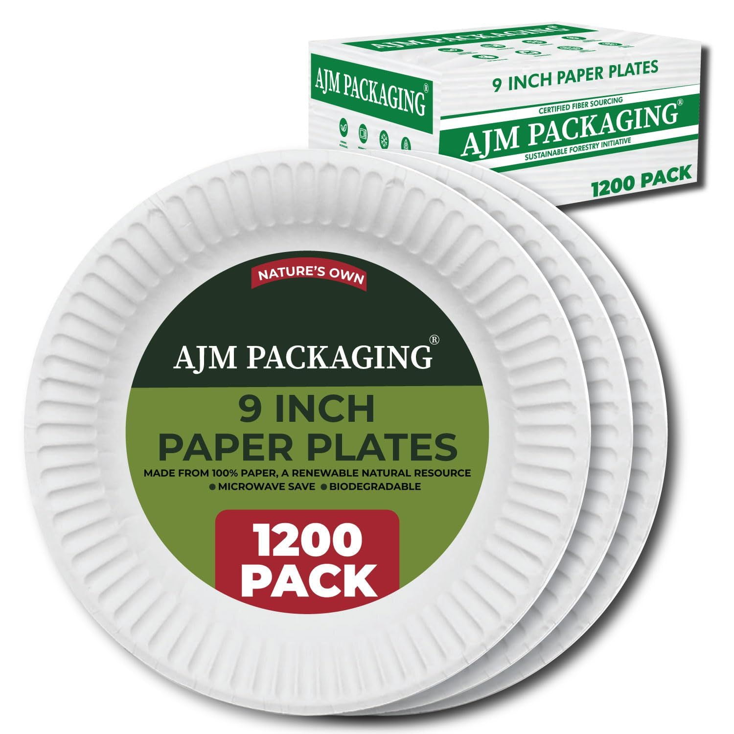 AJM Packaging - AJMPP9GRAWH Corporation PP9GRAWH Paper Plates, 9" Diameter, White, 12 Packs of 100 (Case of 1200)