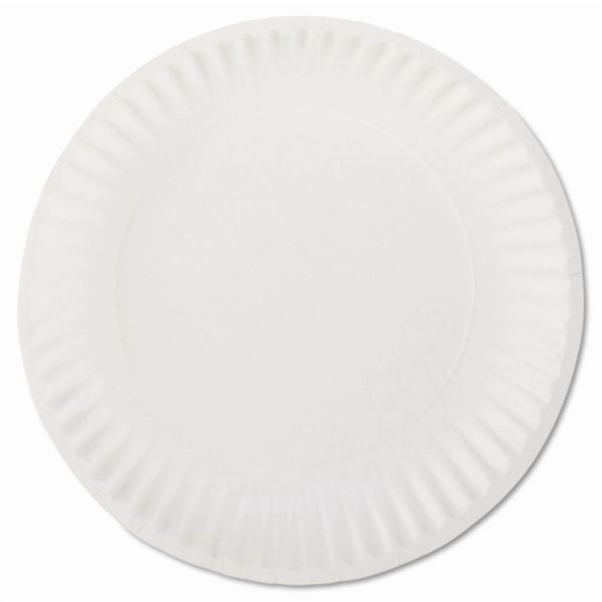 AJM Packaging Corporation White Paper Plates, 9" dia, 100/Pack, 10 Packs/Carton