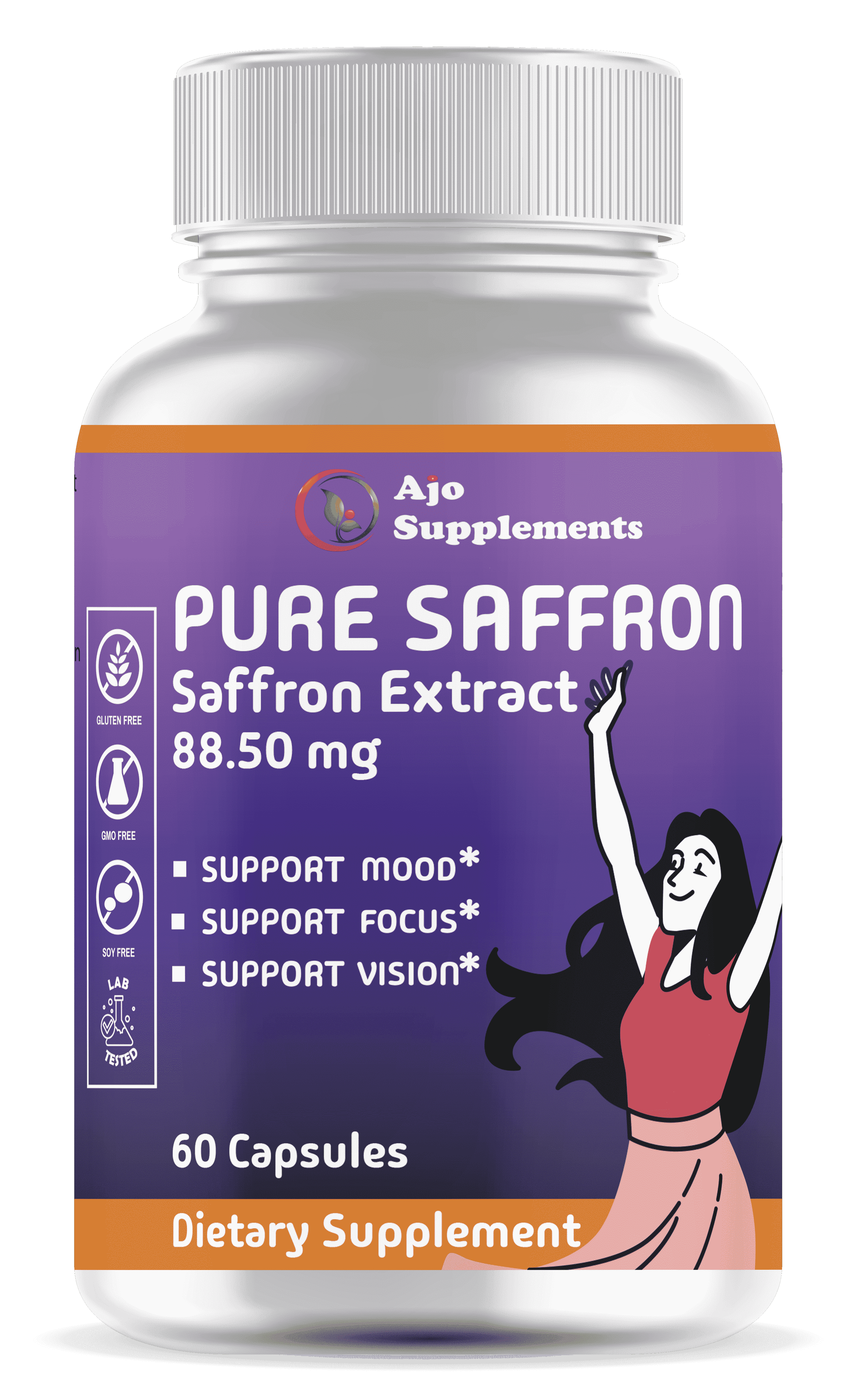 AJO SUPPLEMENTS Saffron Extract Capsules 88.50 mg  Natural Appetite Suppressant, Mood & Focus Booster, Vision Support & Weight Loss Supplement  60ct