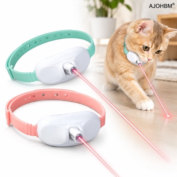 AJOHBM 2 Pack Automatic Laser Cat Collar Toy, USB Rechargeable Wearable Infrared Interactive Kitten Toy for Cat Anxiety Relief and Daily Exercise