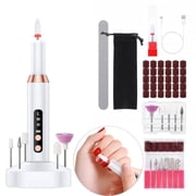 AJOHBM Electric Nail Drill Machine Cordless Portable Manicure Pedicure Kit for Beginners & Nail Techs, LED Display, 12 Bits 30 Sanding Bands, 3 Gears CW CCW Rec